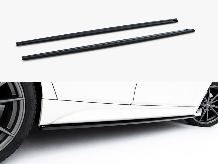 Maxton Design BMW 3 Series F30 M-Sport side skirt diffusers in black, enhancing sporty exterior styling of the F30 model.