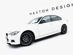 Maxton Design BMW 3 Series F30 M-Sport side skirt diffusers in black, enhancing sporty body styling for F30 facelift model.