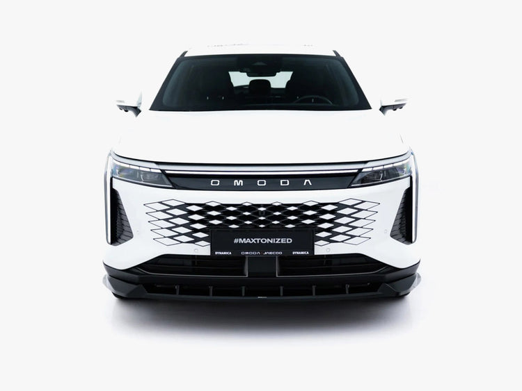 Maxton Design front splitter for Omoda 9 Mk1, body and styling accessory, black aerodynamic car part with mounting points