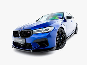 Maxton Design BMW M5 F90 Front Splitter V.1 in black, body styling accessory for facelift model, enhancing aerodynamics and sporty look.