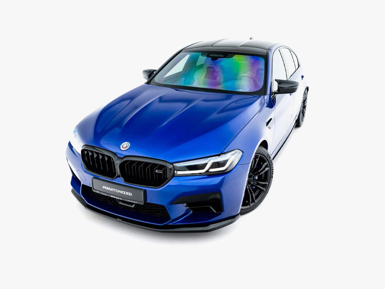 Maxton Design Front Splitter V.3 for BMW M5 F90 facelift 2020- body styling part, black aerodynamic front splitter on vehicle
