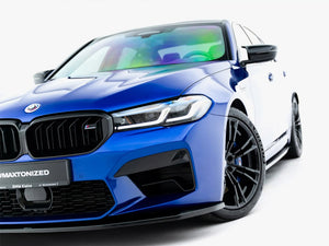 BMW M5 F90 Facelift 2020+ Maxton Design V.3 front splitter, sporty body and styling accessory for enhanced aerodynamics.