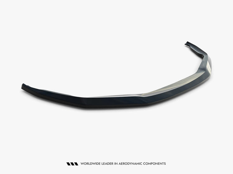 Maxton Design BMW M5 F90 Facelift front splitter V.3, black aerodynamic body styling accessory for improved front end appearance.