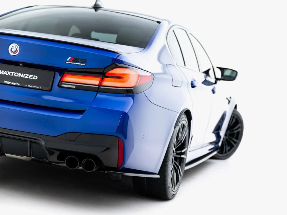 Maxton Design BMW M5 F90 Full Body Kit in black, including front bumper, side skirts, and rear diffuser for enhanced styling.