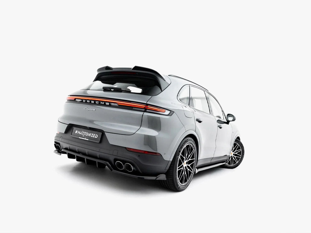 Maxton Design rear splitter with vertical bars for Porsche Cayenne Mk3 Facelift SUV and coupe, body styling accessory.