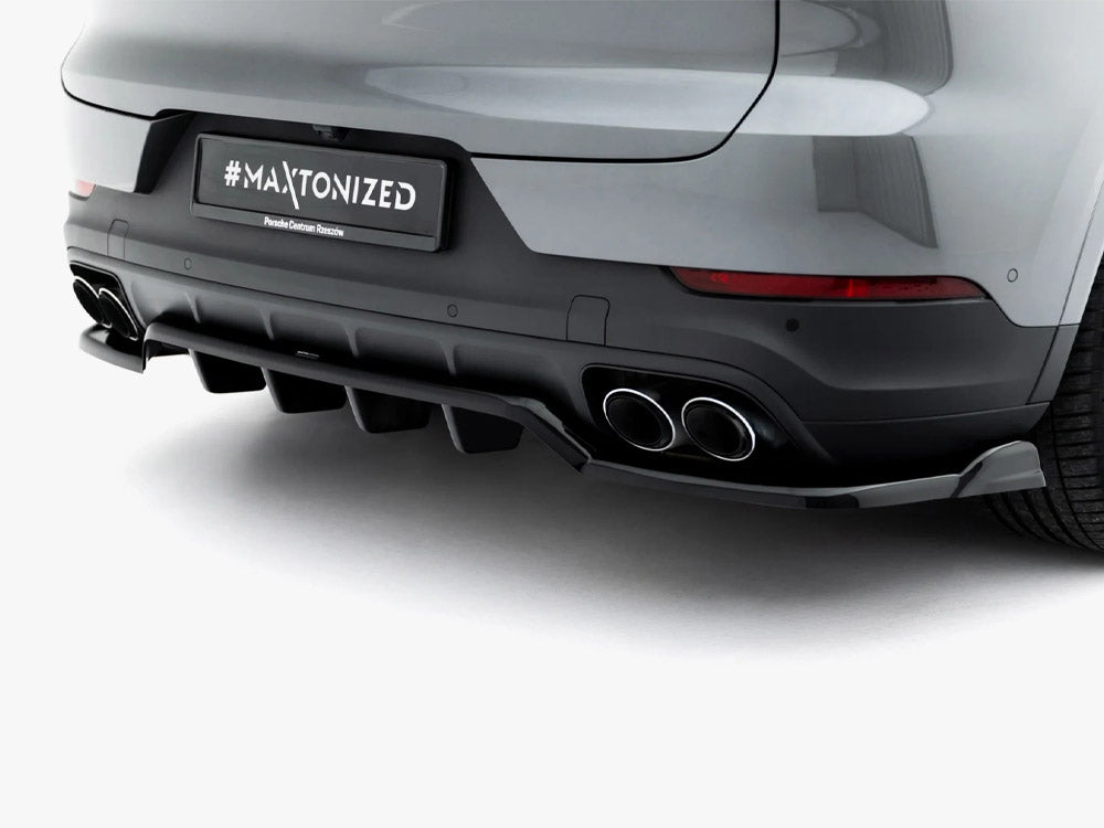 Maxton Design rear splitter with vertical bars for Porsche Cayenne Mk3 facelift SUV and coupe, body and styling accessory