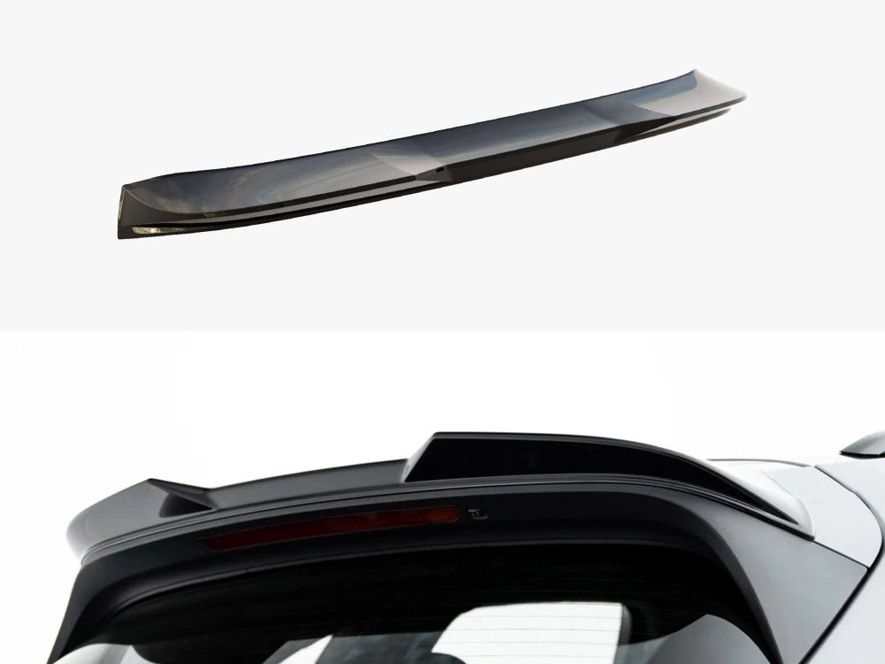 Maxton Design CAP 3D spoiler for Porsche Cayenne SUV Mk3 Facelift, body and styling part in black with aerodynamic design.