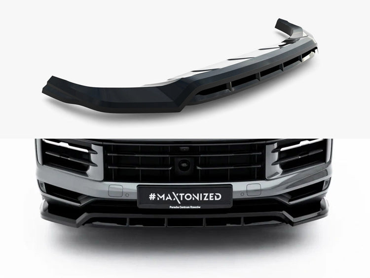 Maxton Design front splitter for Porsche Cayenne SUV and Coupe Mk3 Facelift, body and styling accessory, black aerodynamic car part