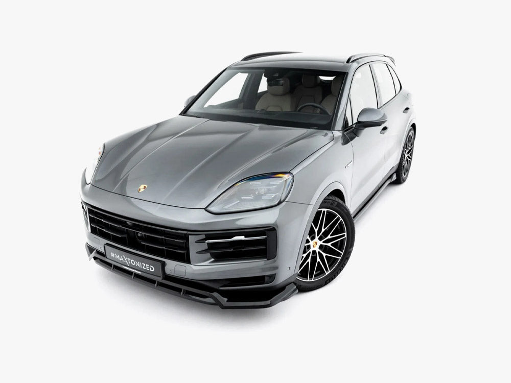 Maxton Design front splitter for Porsche Cayenne SUV and Coupe Mk3 Facelift, body styling accessory, black aerodynamic enhancement