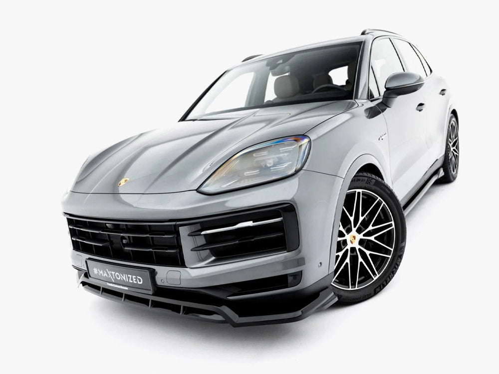 Maxton Design front splitter for Porsche Cayenne SUV and Coupe Mk3 Facelift, stylish body and styling enhancement.