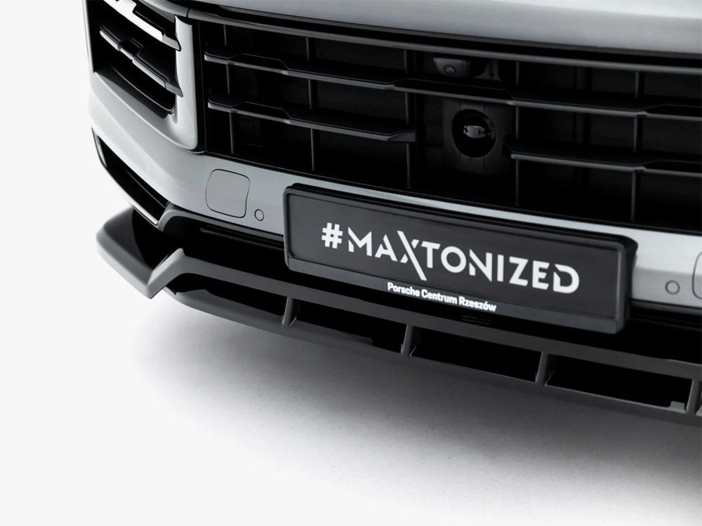 Maxton Design front splitter for Porsche Cayenne SUV and Coupe Mk3 Facelift, body and styling accessory, black aerodynamic design