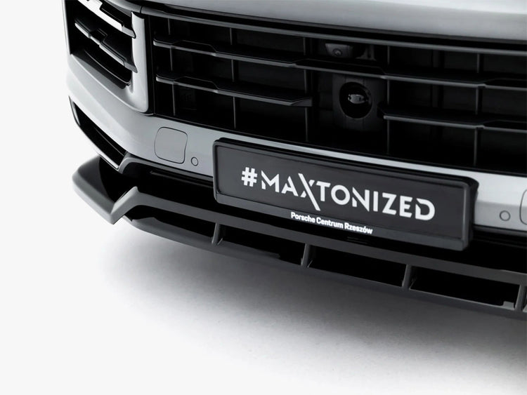 Maxton Design front splitter for Porsche Cayenne SUV and Coupe Mk3 Facelift, body and styling accessory, black aerodynamic design