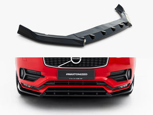 Maxton Design front splitter for Volvo XC90 R-Design Mk2, body styling accessory, durable black aerodynamic car enhancement.