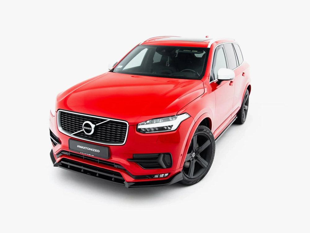 Maxton Design front splitter for Volvo XC90 R-Design Mk2, body styling accessory, black aerodynamic car body part with detailed finish.