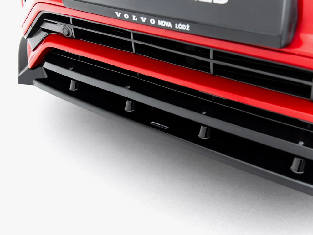 Maxton Design front splitter for Volvo XC90 R-Design Mk2, stylish body and styling accessory, black aerodynamic car part.