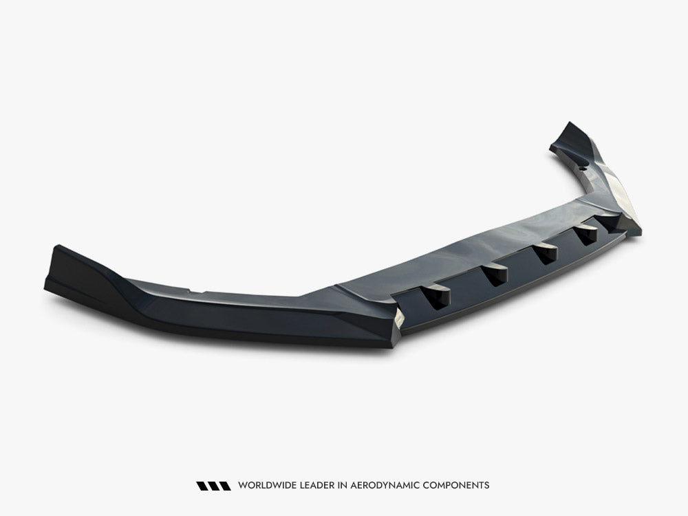 Maxton Design front splitter for Volvo XC90 R-Design Mk2, black aerodynamic body styling accessory with detailed mounting points.