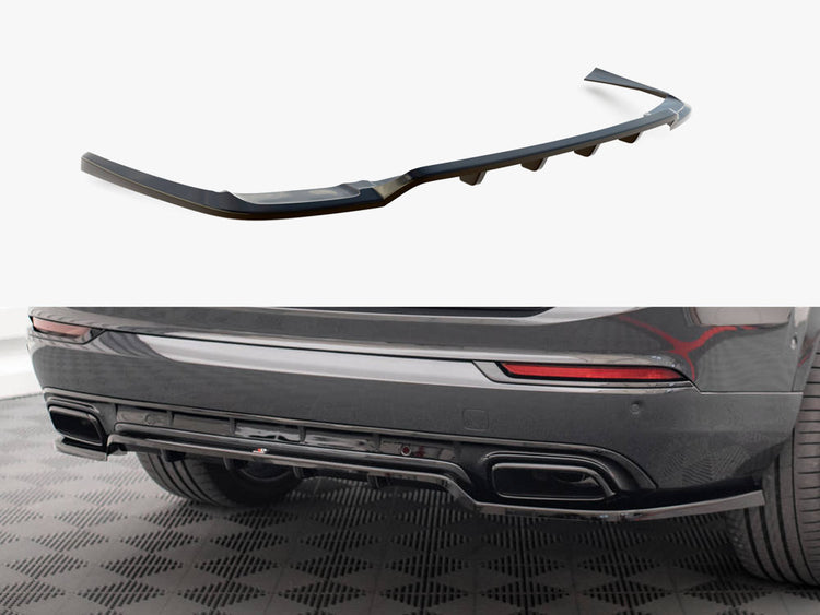 Maxton Design rear splitter with vertical bars for Volvo XC90 R-Design Mk2 and facelift, showcasing sleek body styling accents.