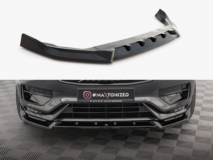 Maxton Design front splitter V.2 for Volvo XC90 R-Design Mk2 Facelift, body and styling accessory in black.