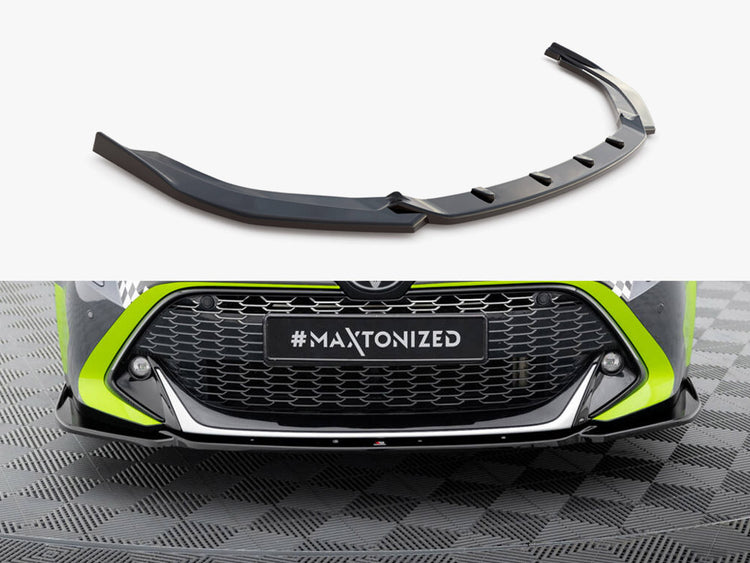 Maxton Design front splitter for Toyota Corolla GR Sport hatchback XII, body and styling accessory, black aerodynamic automotive part