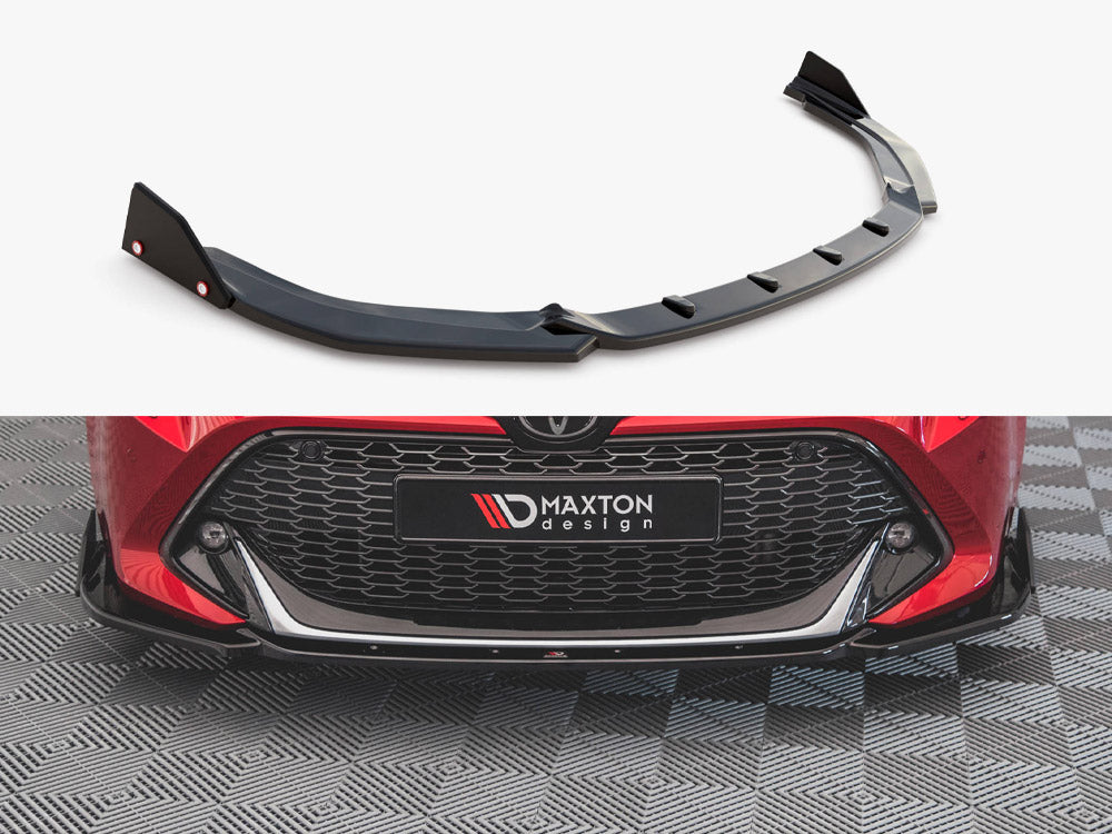 Maxton Design front splitter and flaps for Toyota Corolla GR Sport hatchback, body styling accessories in black finish.
