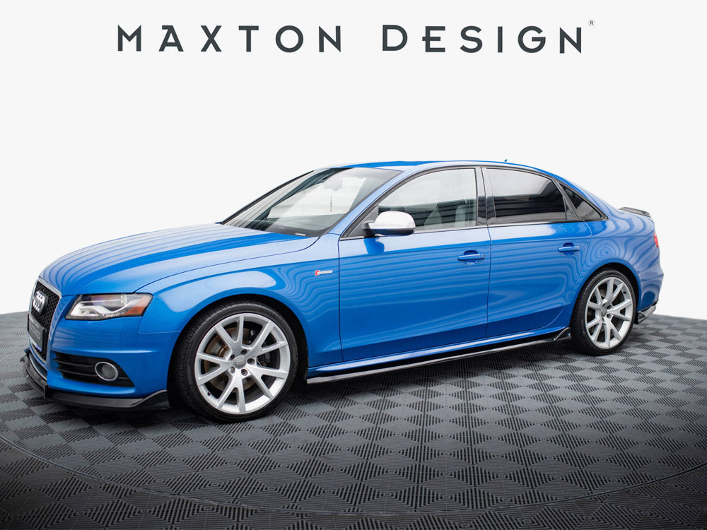 Maxton Design full body kit for Audi S4 Sedan B8, including front and rear bumper modifications and side skirts, in black finish.