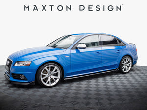 Maxton Design full body kit for Audi S4 Sedan B8, including front and rear bumper modifications and side skirts, in black finish.