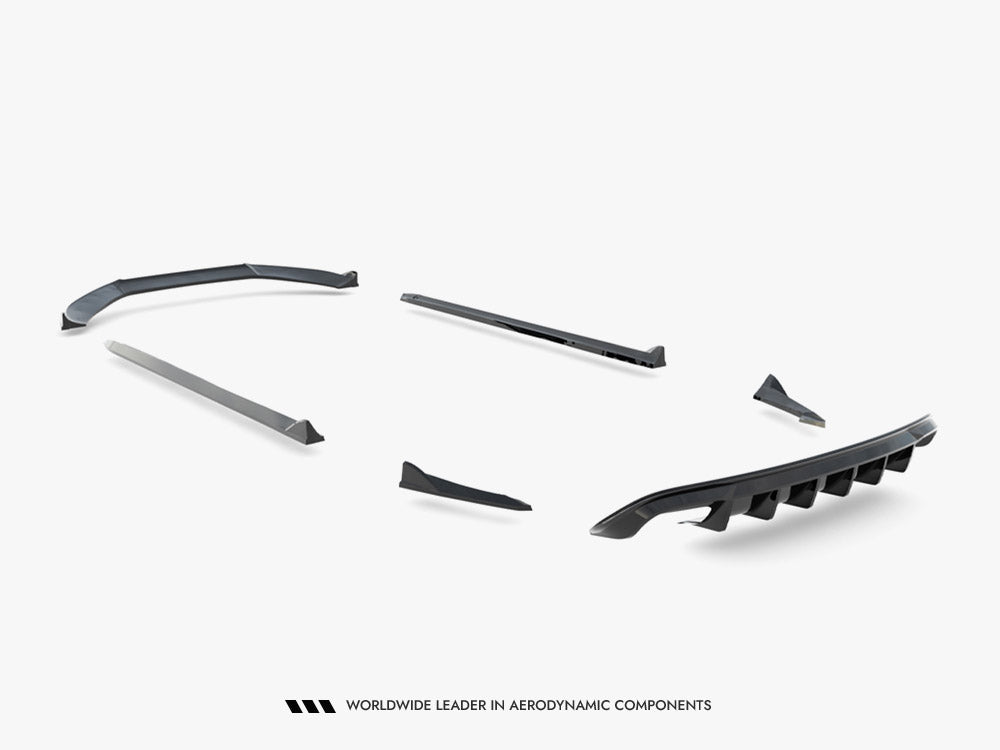 Maxton Design full body kit for Audi S4 Sedan B8, including front and rear bumper extensions and side skirts, in black finish.
