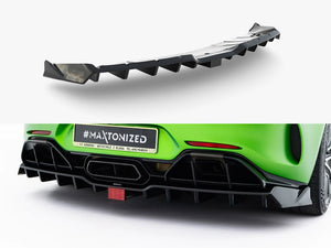 Maxton Design Mercedes-AMG GT R C190 facelift rear splitter with vertical bars and LED lighting, body and styling accessory.