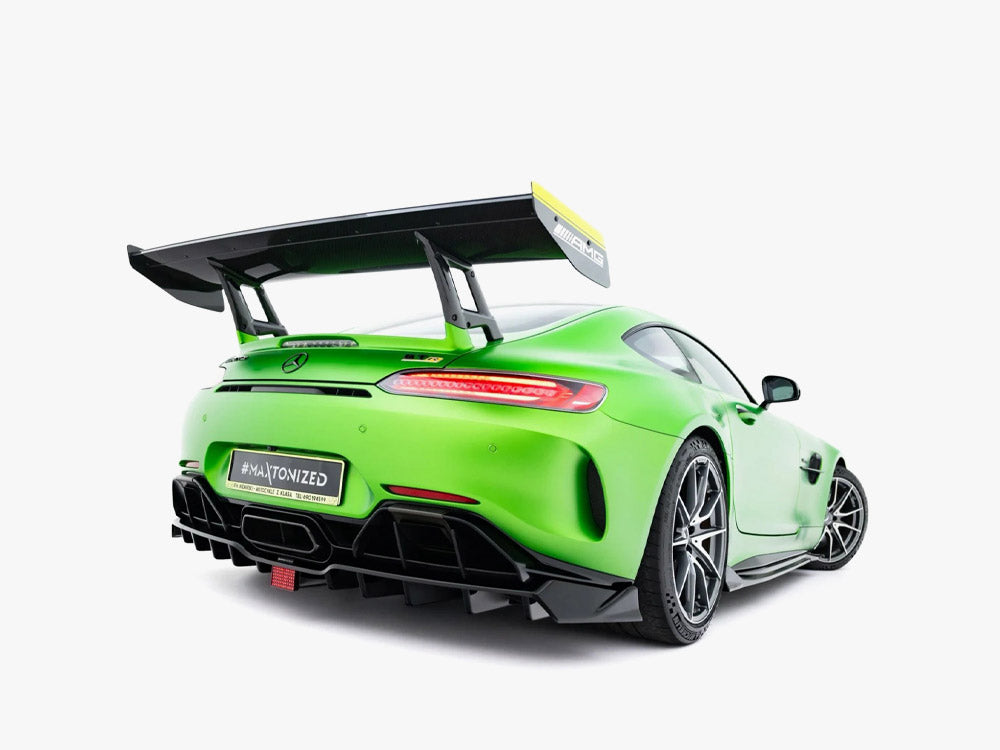 Maxton Design Mercedes-AMG GT R C190 facelift rear splitter with vertical bars and LED lighting, body and styling car accessories.