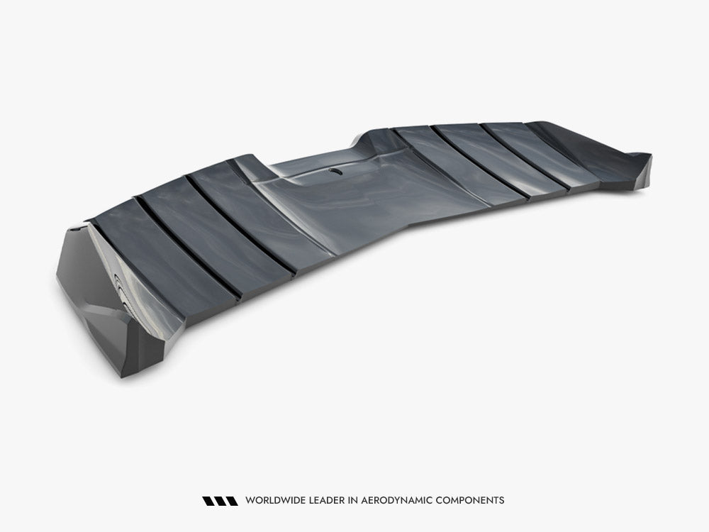 Maxton Design rear splitter with vertical bars and LED lights for Mercedes-AMG GT R C190 facelift, body and styling accessory.