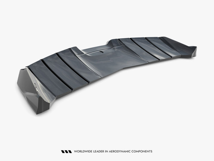Maxton Design rear splitter with vertical bars and LED lights for Mercedes-AMG GT R C190 facelift, body and styling accessory.