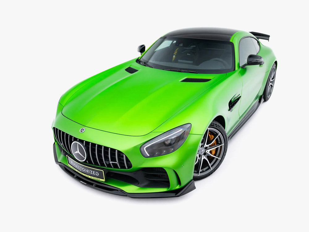 Maxton Design front splitter for Mercedes-AMG GT R C190 facelift, body and styling accessory, black aerodynamic car part.