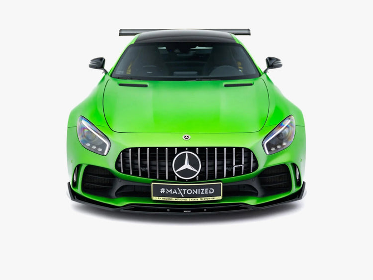 Maxton Design Mercedes-AMG GT R C190 facelift front splitter in black, enhancing aerodynamics and sporty look.