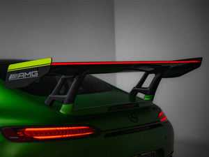Carbon spoiler and LED light kit for Mercedes-AMG GTR C190 Facelift, styled by MAXTON® DESIGN, shown on a sleek coupe.