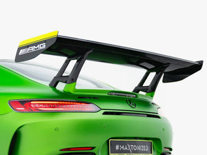 Carbon spoiler with LED lights on a Mercedes-AMG GTR C190 facelift, styled for enhanced aerodynamics and sporty appearance.