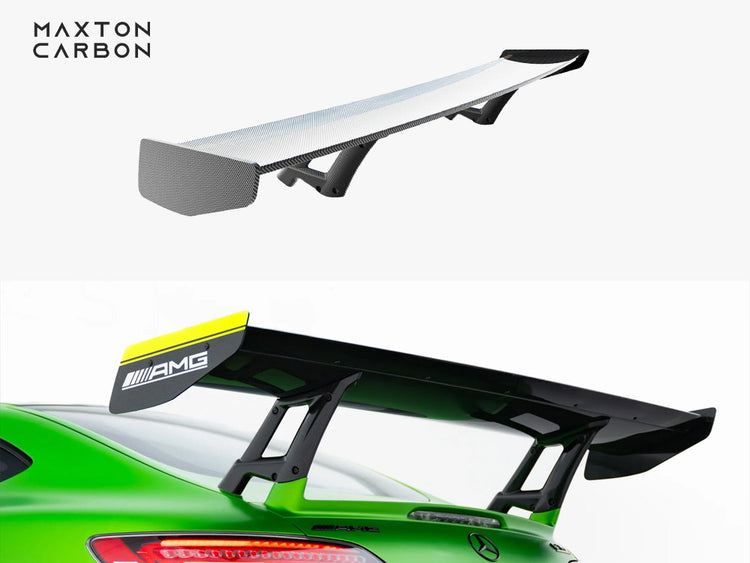 Carbon spoiler for Mercedes-AMG GTR C190 facelift by MAXTON® DESIGN, shown installed on the rear of the car.