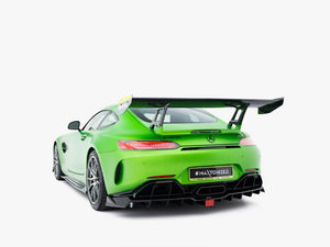 Carbon spoiler for Mercedes-AMG GTR C190 facelift by MAXTON® DESIGN, shown on a sleek sports car with detailed craftsmanship.