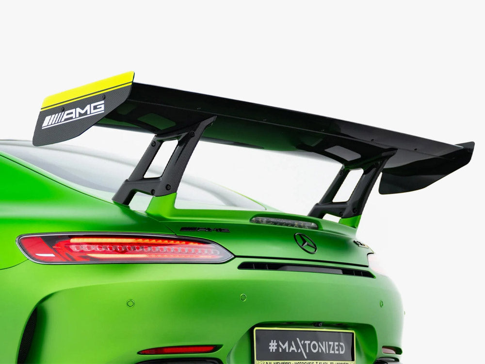 Carbon spoiler for Mercedes-AMG GTR C190 Facelift, MAXTON® DESIGN body styling accessory, shown on a sleek car.