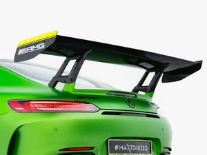 Carbon spoiler for Mercedes-AMG GTR C190 Facelift, MAXTON® DESIGN body styling accessory, shown on a sleek car.