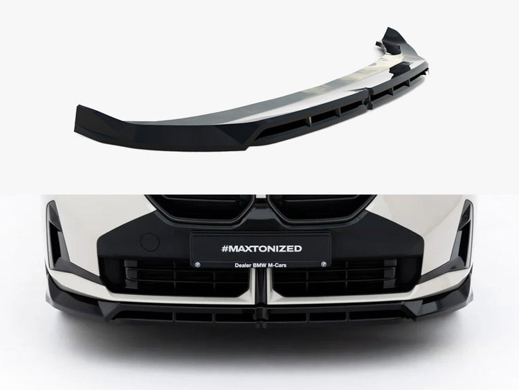 Maxton Design BMW X3 M50 G45 front splitter in black, made of durable body and styling material, enhancing vehicle aerodynamics.