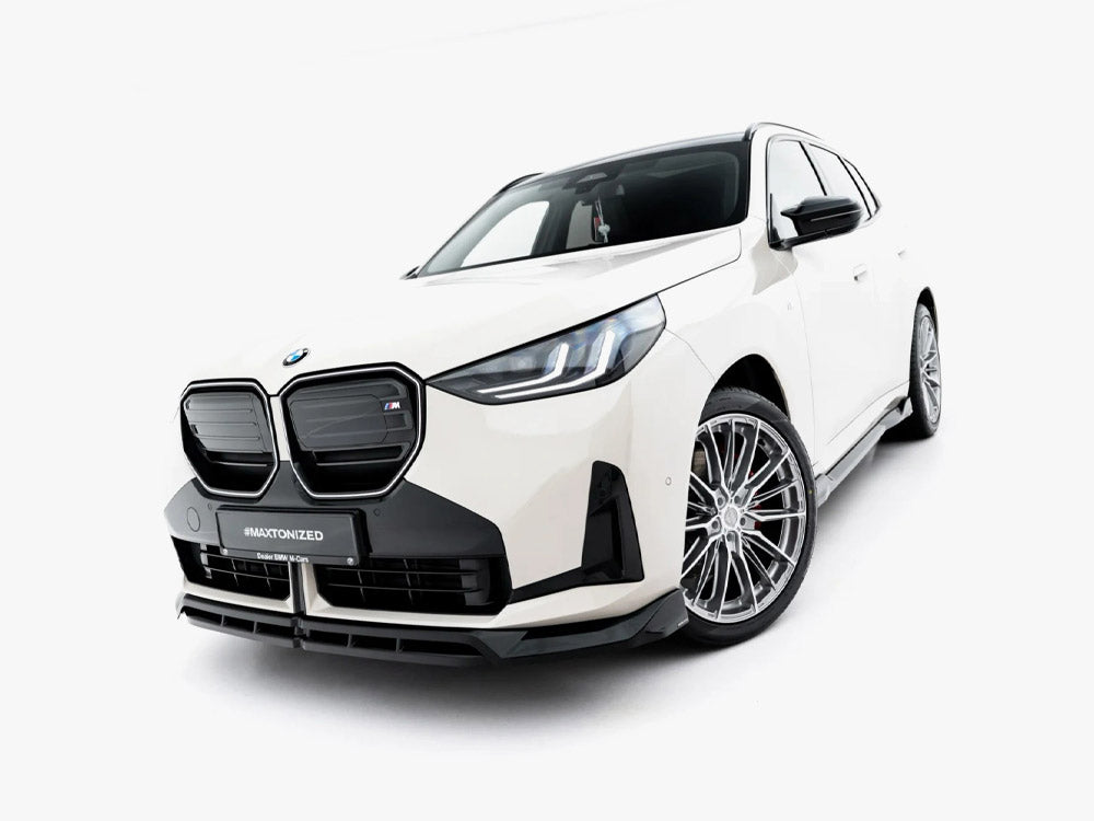 Maxton Design BMW X3 M50 G45 front splitter in black, mounted on the vehicle's lower front bumper for enhanced sporty styling.