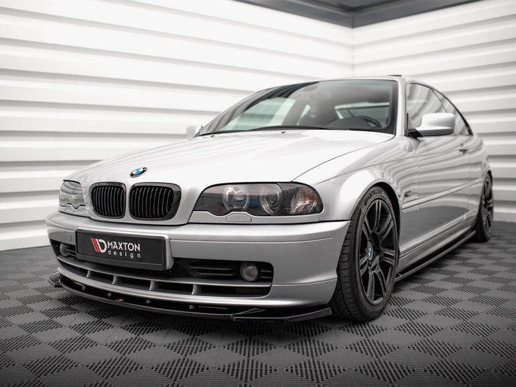 Maxton Design BMW 3 Series E46 coupe full body kit, including front bumper, side skirts, and rear diffuser, installed on vehicle.