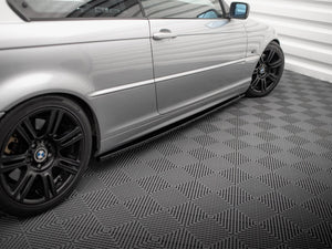 Maxton Design full body kit for BMW 3 Series E46 Coupe, including front bumper, side skirts, and rear diffuser, in black finish