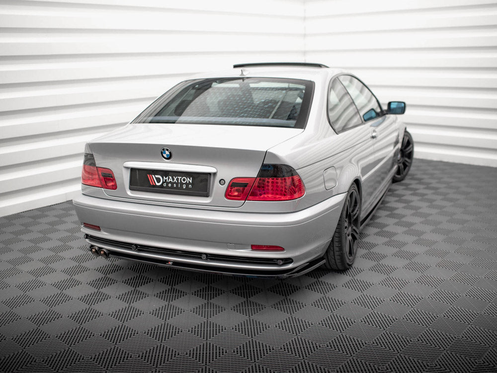Maxton Design full body kit for BMW 3 Series E46 coupe, featuring front bumper, side skirts, and rear diffuser in black finish