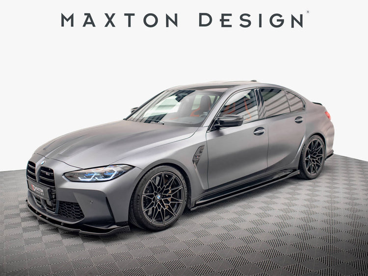 Full body kit for BMW M3 G80 sedan by MAXTON® DESIGN, including front and rear bumper, side skirts, and styling components.
