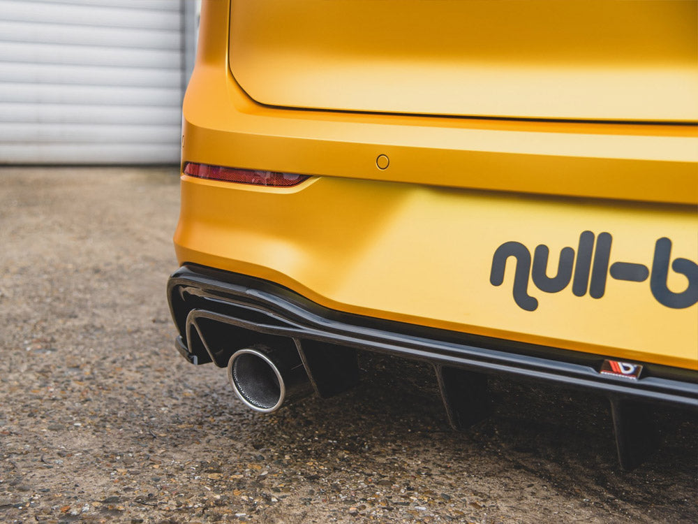 Maxton Design VW Golf Mk8 GTI look rear valance in body styling, showing the black aerodynamic bumper extension on a 2020+ model