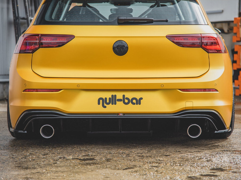 Maxton Design VW Golf Mk8 rear valance with GTI look, body styling part, showing the sleek, aerodynamic design on a 2020 model.