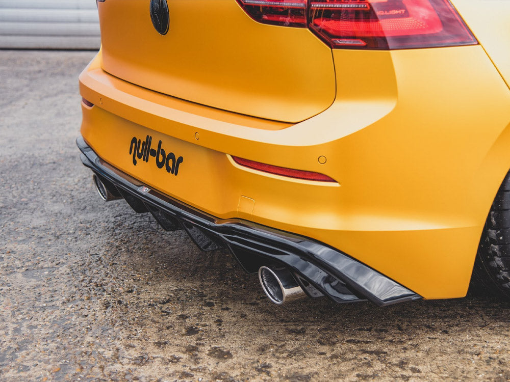 Maxton Design VW Golf Mk8 rear valance with GTI look, body styling accessory for 2020 and later models, black finish.