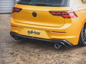 Maxton Design VW Golf Mk8 rear valance with GTI look, body styling part for 2020 and newer models, shown in black finish.