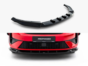 Maxton Design front splitter for Skoda Kodiaq RS Mk2, black aerodynamic body styling accessory, detailed close-up view.